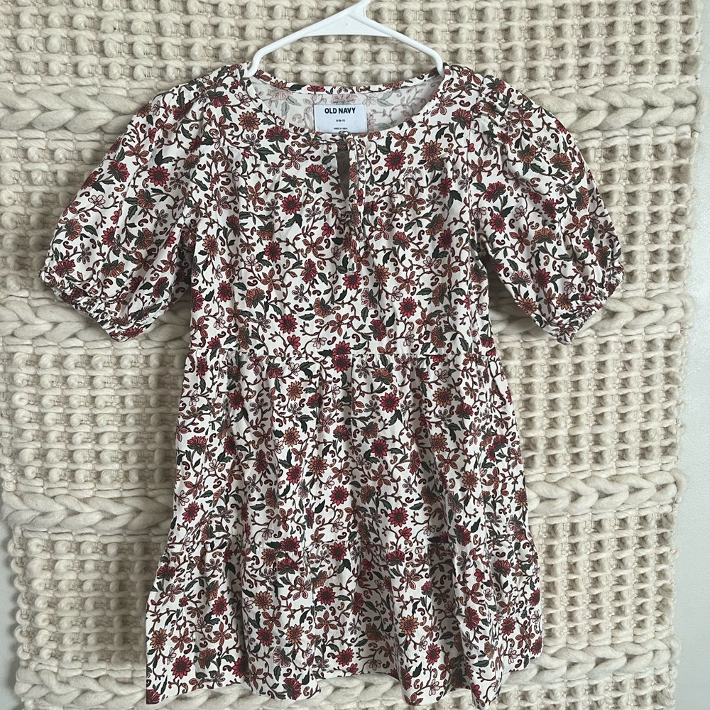 Old Navy White and Pink Smocked Sundress with Puff Sleeves